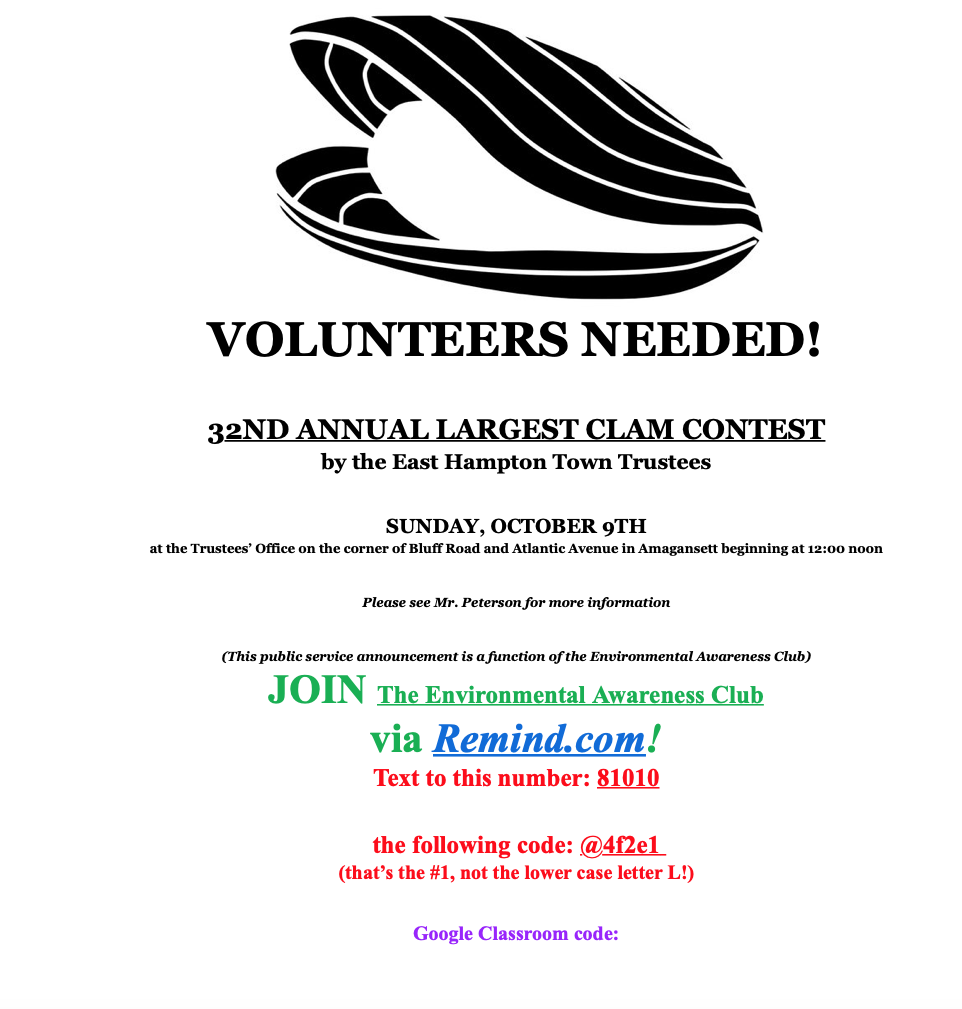 Volunteers Needed for the 32nd Annual East Hampton Town Trustees Largest Clam and Chowder Contest 
