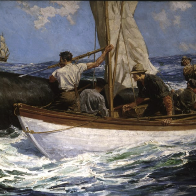 "Harpooning a Whale" oil painting by Anton Otto Fischer New Bedford Whaling Museum