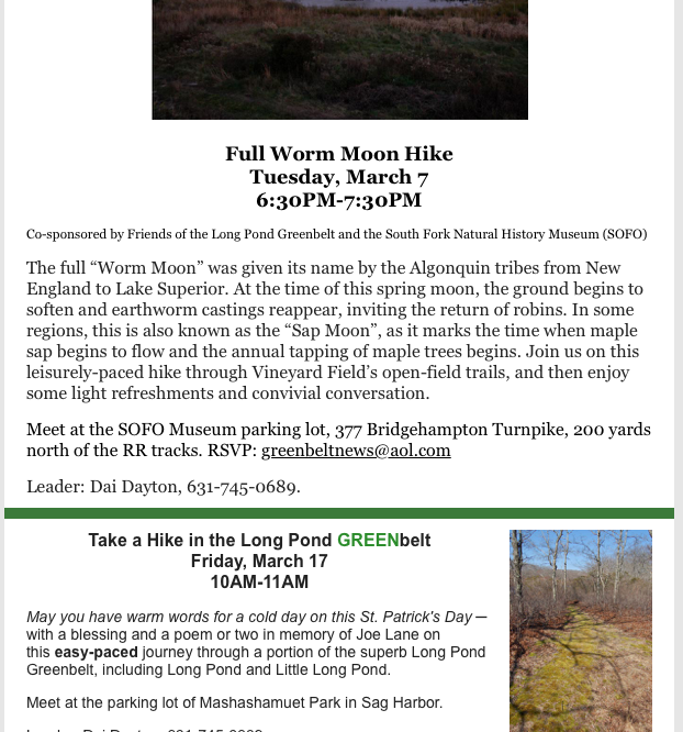 Friends of the Long Pond Greenbelt - March 7 2023 Full Worm Moon Hike