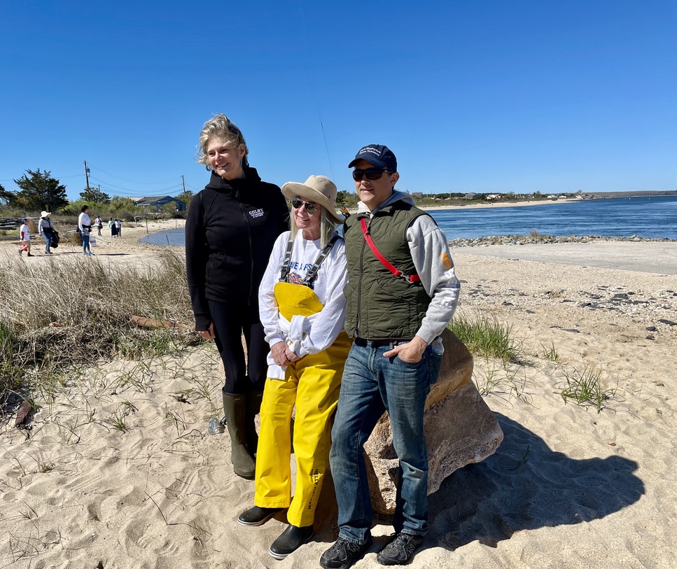 SH Town Trustee Ann Welker and EH Town Trustees Susan Mc-Graw-Keber and David Cataletto Beach Clean up at Lazy Point May 6 2023