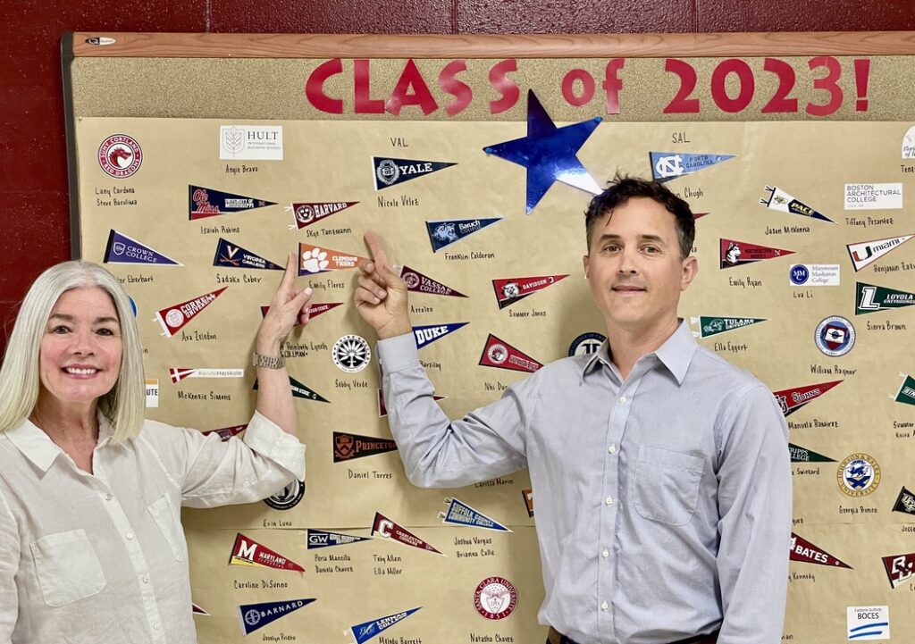 EHHS Awards Night June 1 2023 Trustees pointing out "Harvard" where Skye Tanzmann is headed in the Fall of 2023.