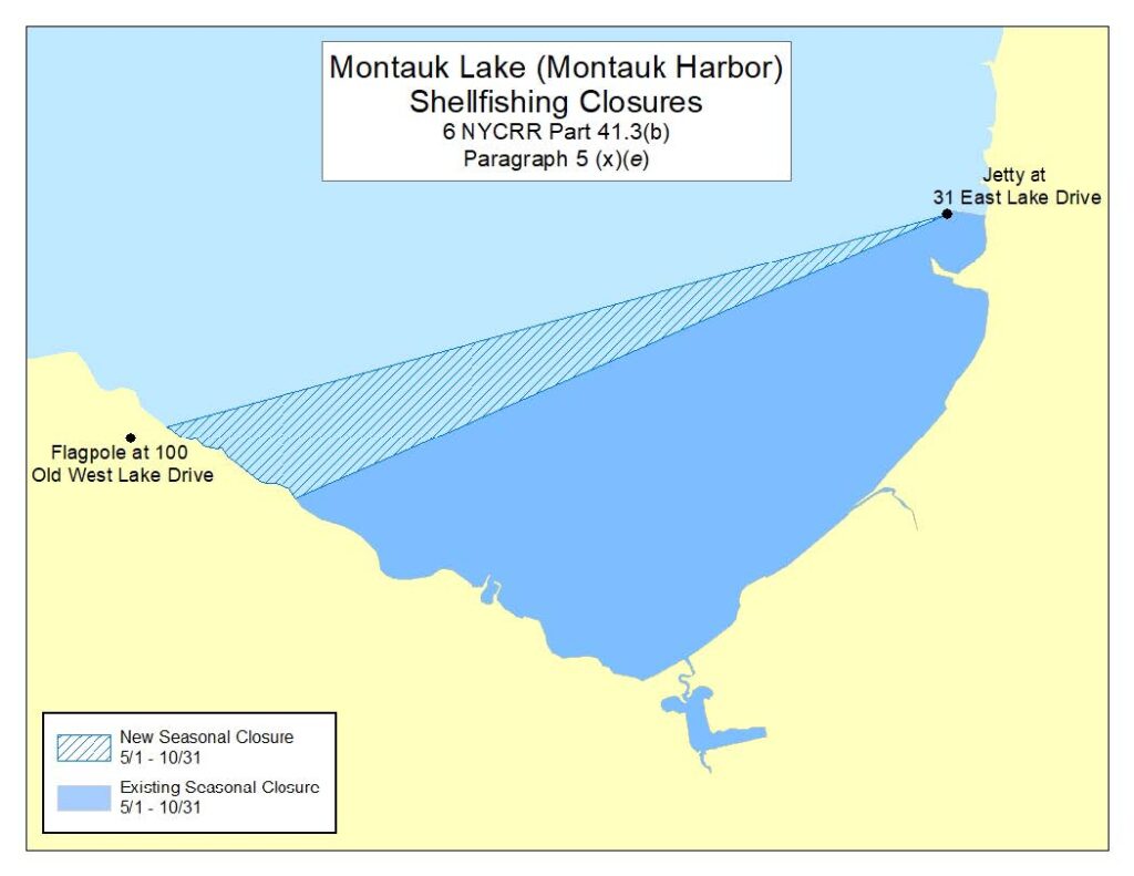 Map of new Shellfish Closures in Lake Montauk.