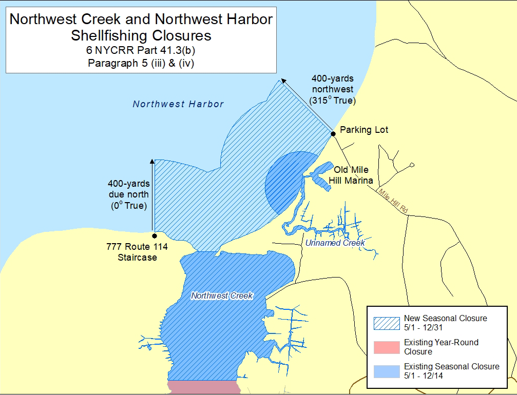 Map of Shellfish closures in Northwest Creek