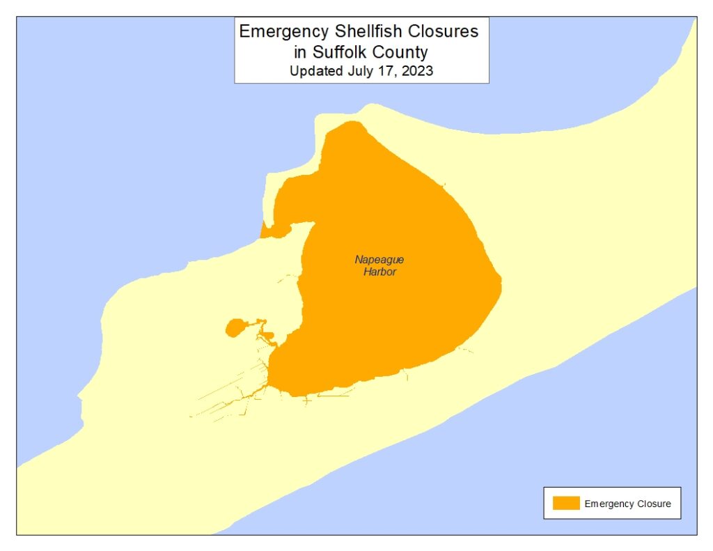 Map of Temporary Shellfish closures in Napeague Harbor per the NYSDEC