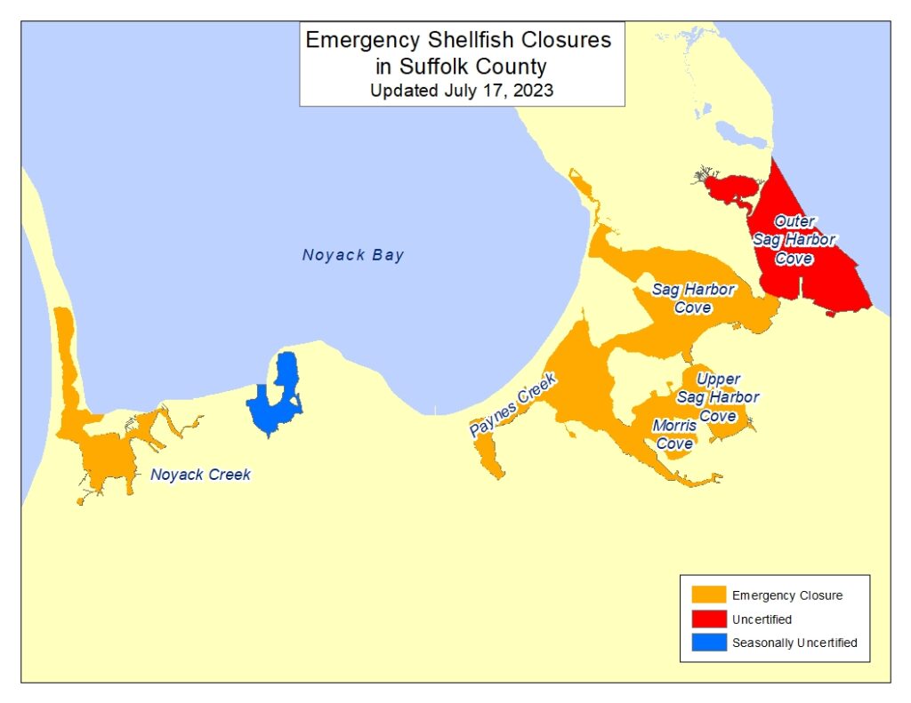 Map of Temporary Shellfish closures in Sag Harbor per the NYSDEC