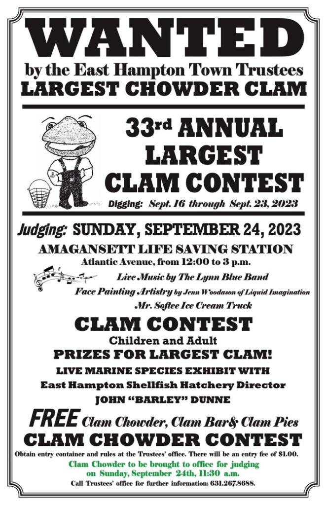 33rd Annual Largest Clam Contest poster 9/24/23