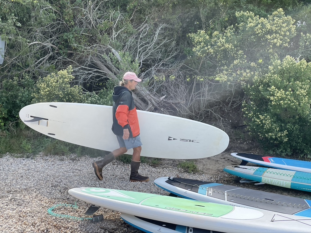 John Aldred lining up the paddleboards for seeding