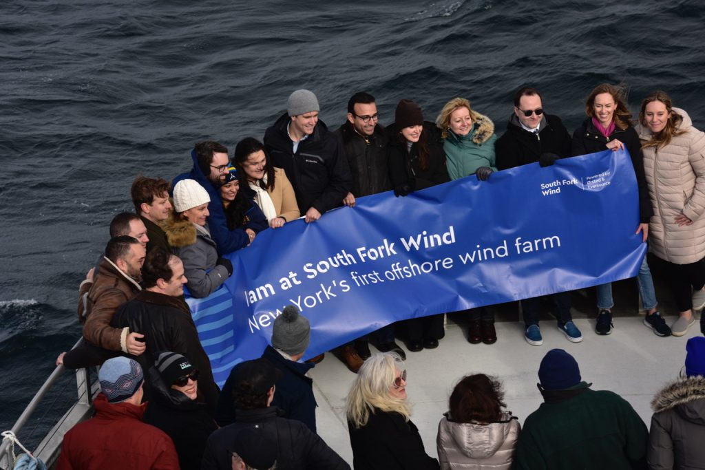All aboard to celebrate the first wind turbine of the South Fork Wind project