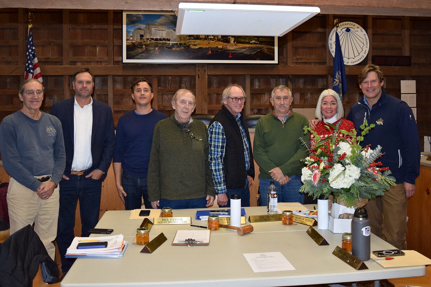The East Hampton Town Trustees finalized new dock policies this week and bid farewell to their colleague Susan McGraw Keber, who served three terms. Christopher Walsh
