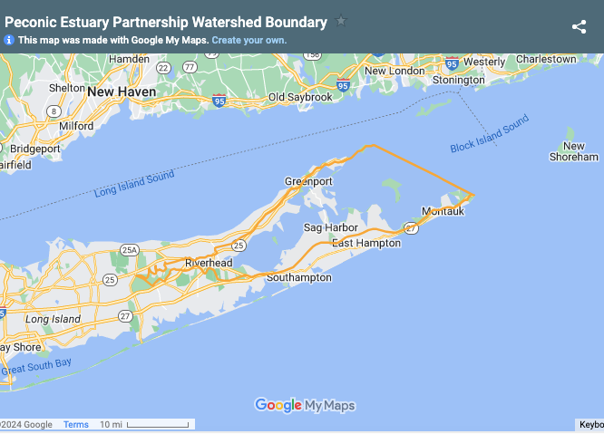 Peconic Estuary Partnership watershed boundary Google map