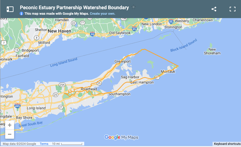 Peconic Estuary Partnership watershed boundary Google map