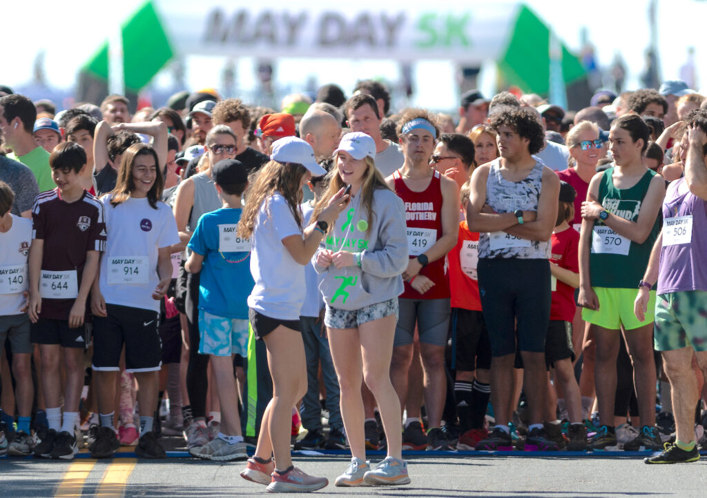 Dylan Cashin and Ryleigh O'Donnell at the starting line of the 2023 May Day 5K