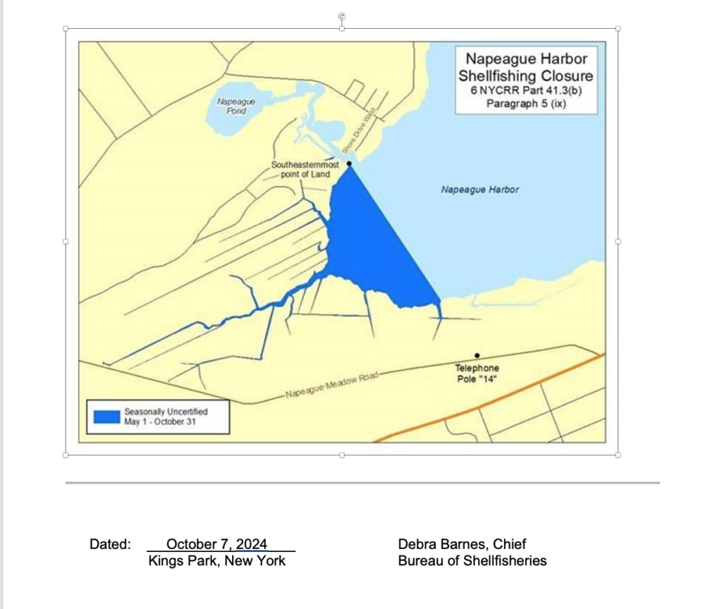 Napeague Harbor Shellfishing Closure October 2024