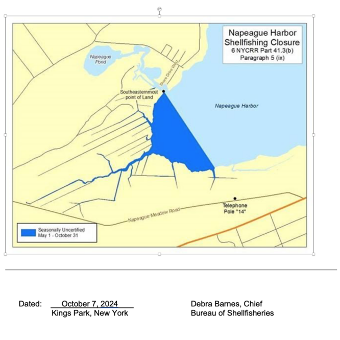 Napeague Harbor Shellfishing Closure October 2024