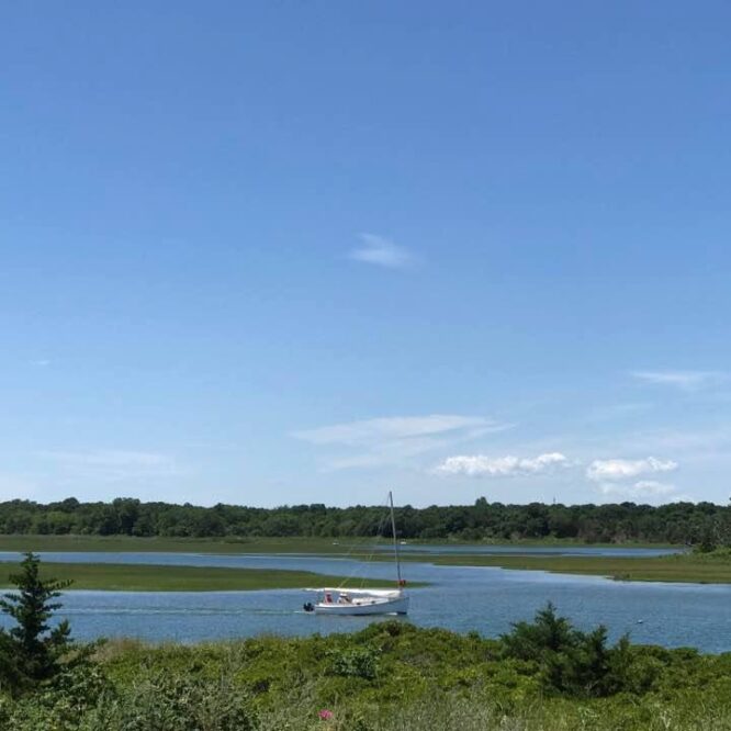 Accabonac Harbor with sailboat Photo Susan McGraw-Keber