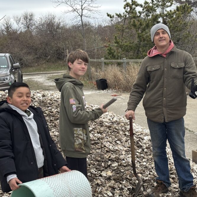 Teacher and Trustee David Cataletto with students Do Good Be Good Club & oyster reef