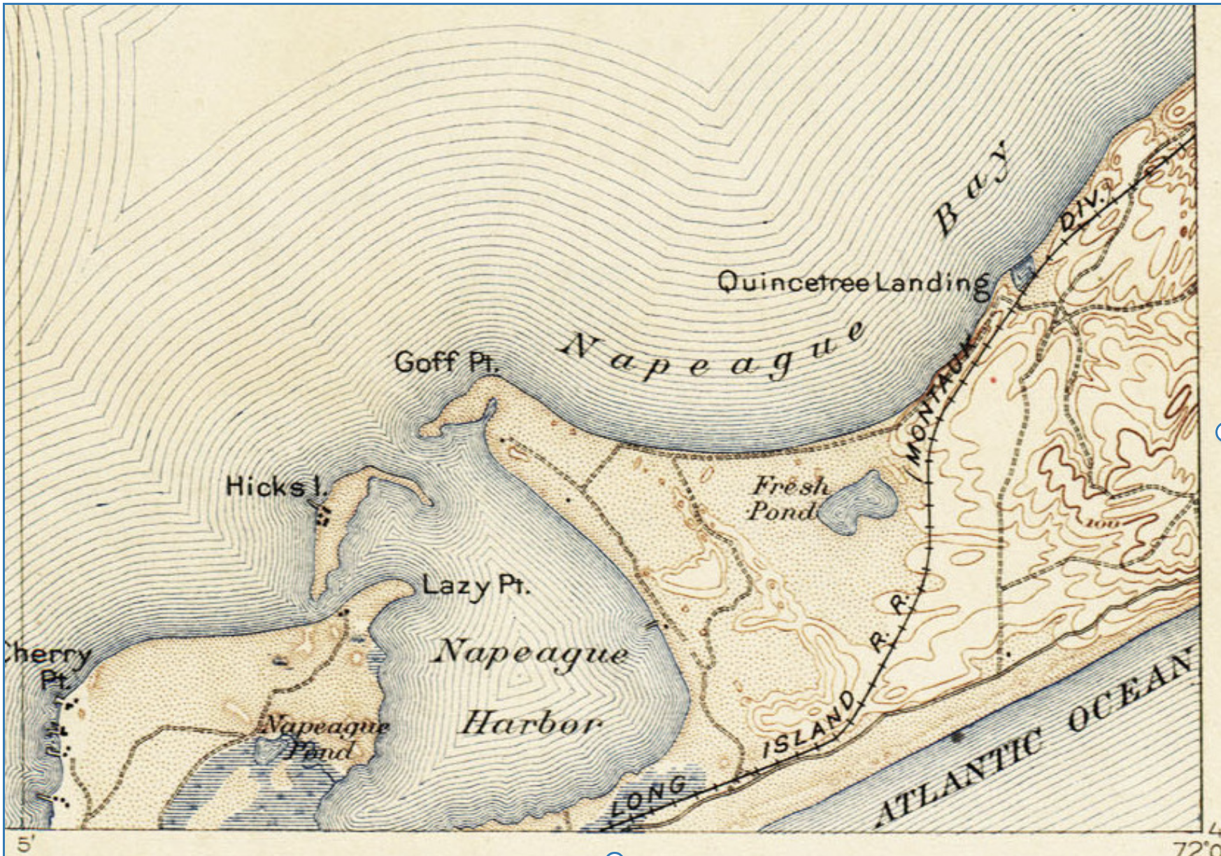 Cherry Point, Hicks Island, Napeague Harbor, Napeague Bay, on the south-east of Long Island, from a 1904 USGS map.